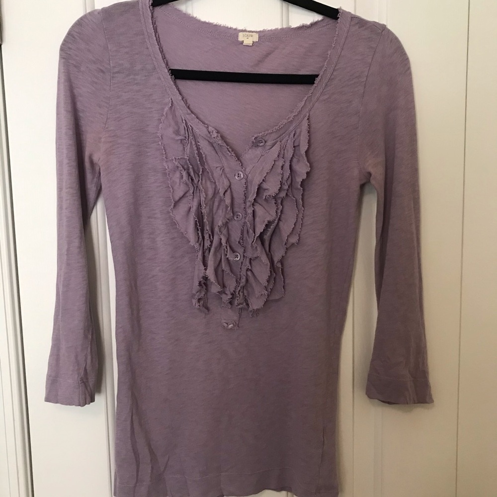 XS Jcrew 3/4 Length Sleeve Ruffle Shirt